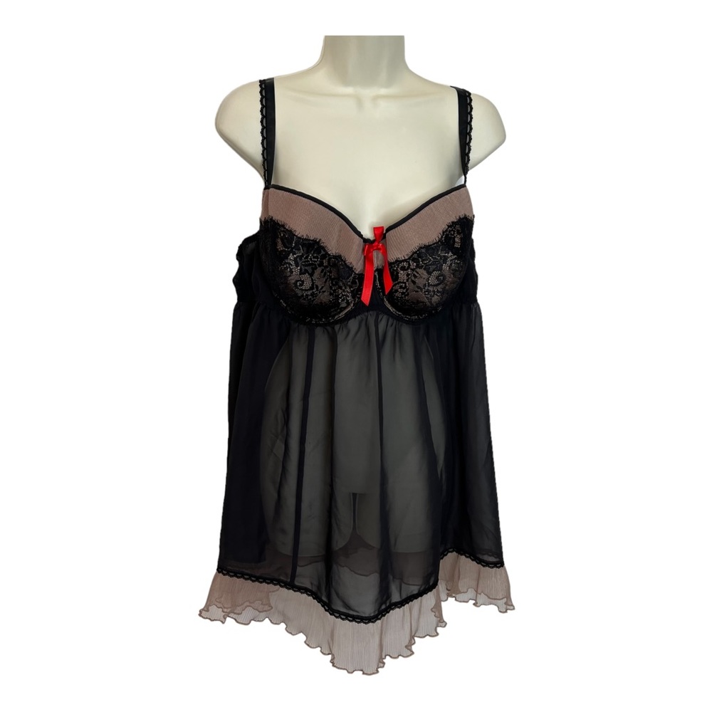 Cacique Black Lace Chemise Lingerie with Underwire Bra 26/28